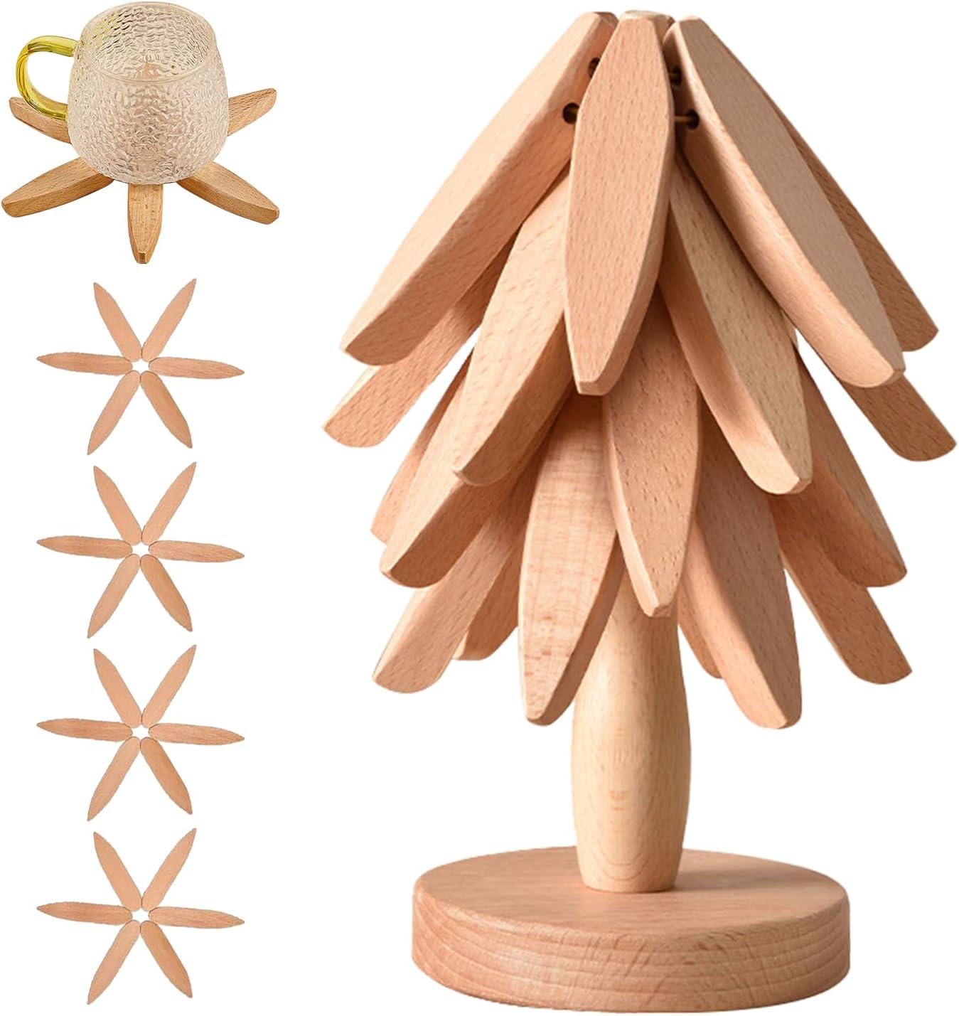 Wooden Trivets for Hot Dishes Tree Shape Trivet Set
