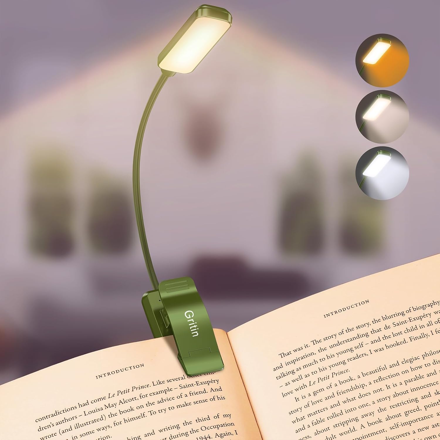 Gritin 9 LED Rechargeable Book Light for Reading in Bed