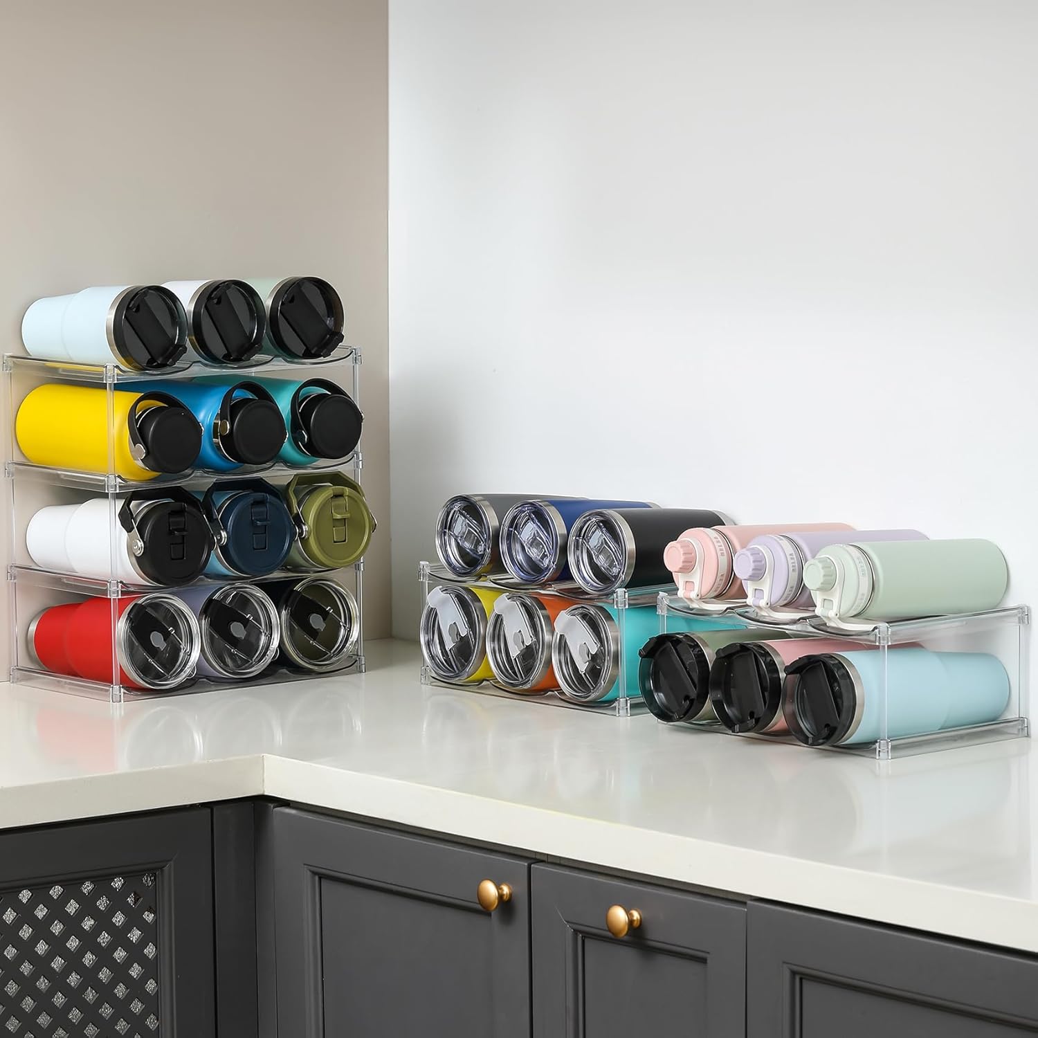 LARGER Compartment - Stackable Water Bottle Organizer Holder