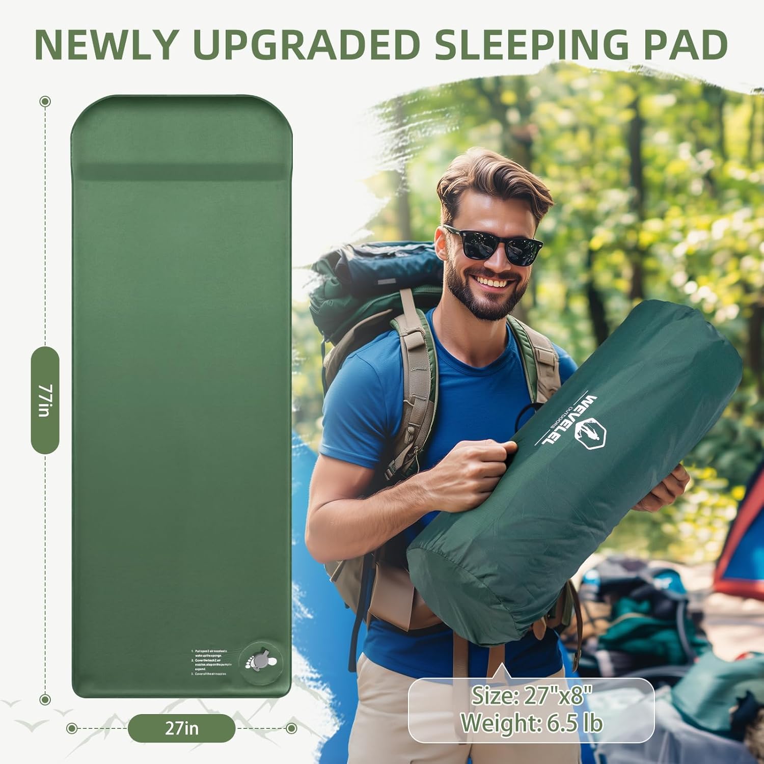 Memory Foam Camping Pad Sleeping Mat with Pillow