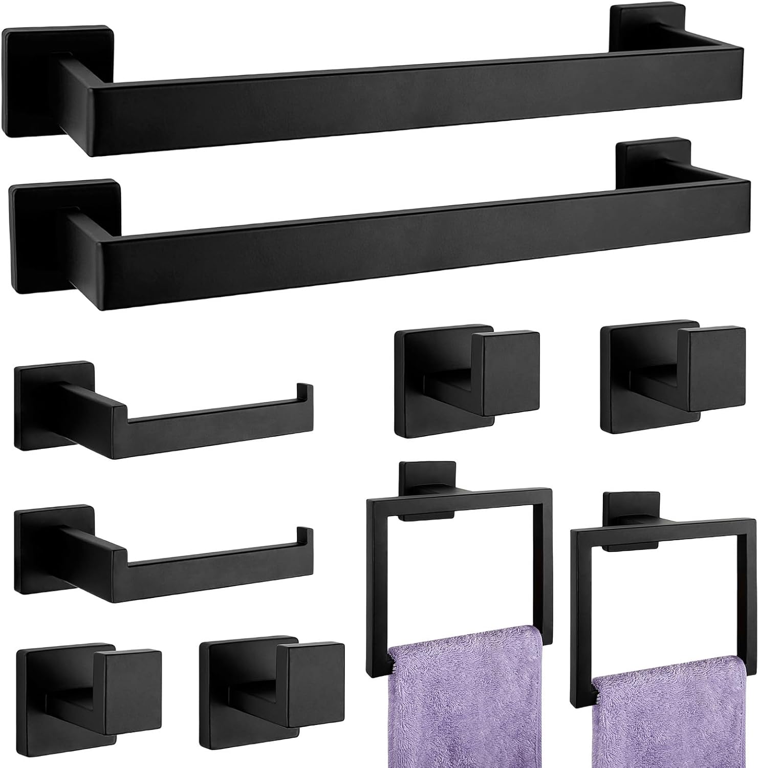 5-Pieces Matte Black Bathroom Hardware Accessories Set