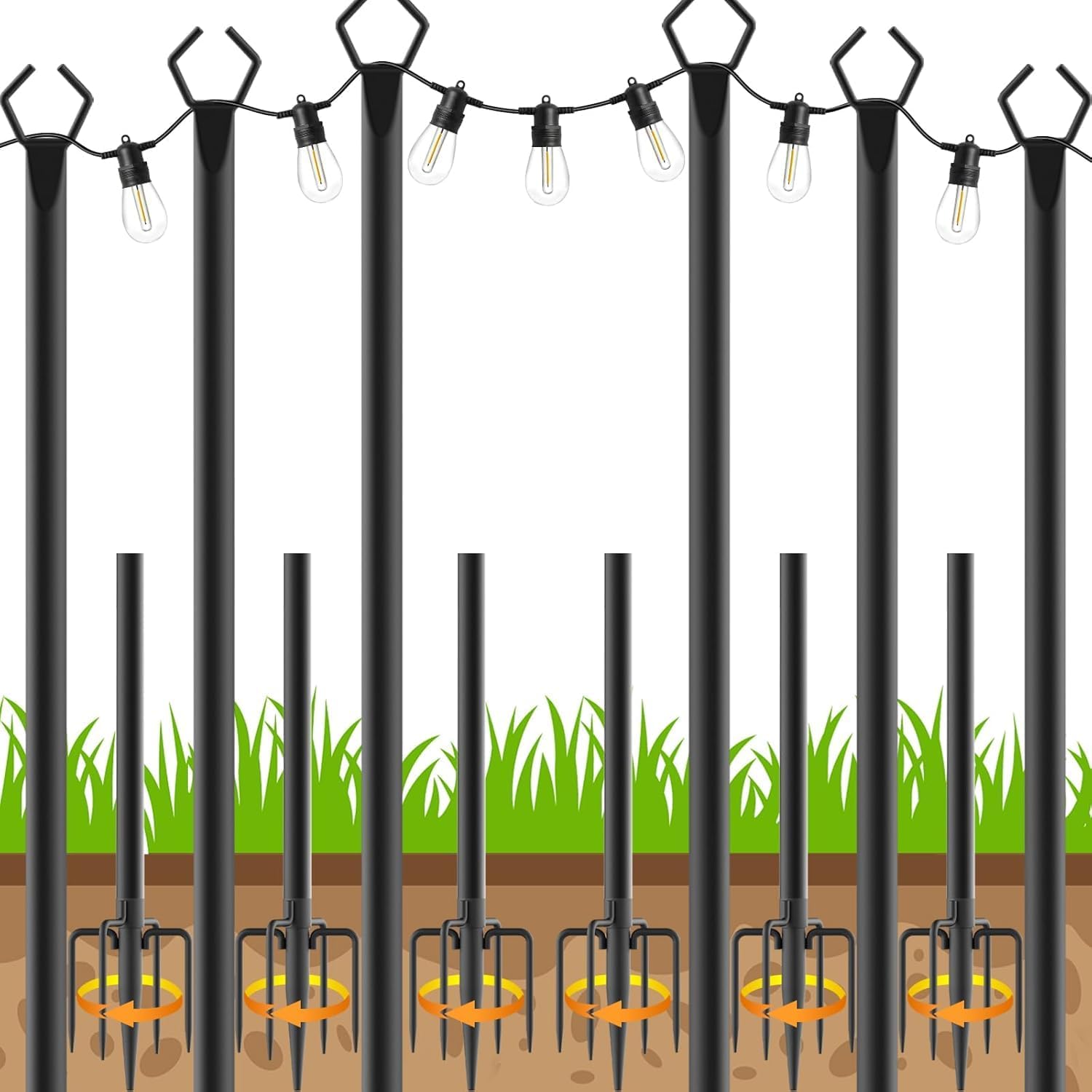 String Light Poles Outdoor String Light Pole with Hooks