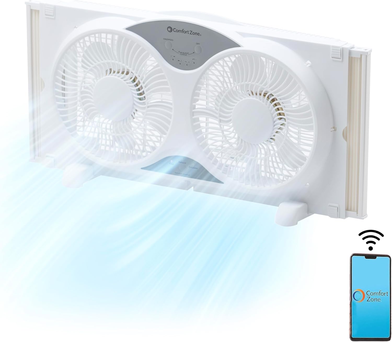 Comfort Zone Twin Window Fan with Reversible Airflow Control