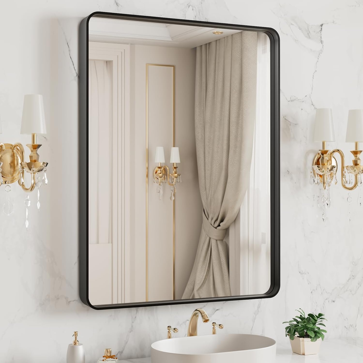 LOAAO Black Metal Framed Bathroom Mirror for Wall