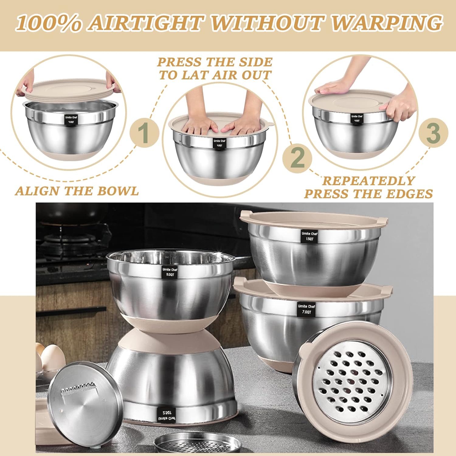 Mixing Bowls with Airtight Lids Set Bottoms & Kitchen