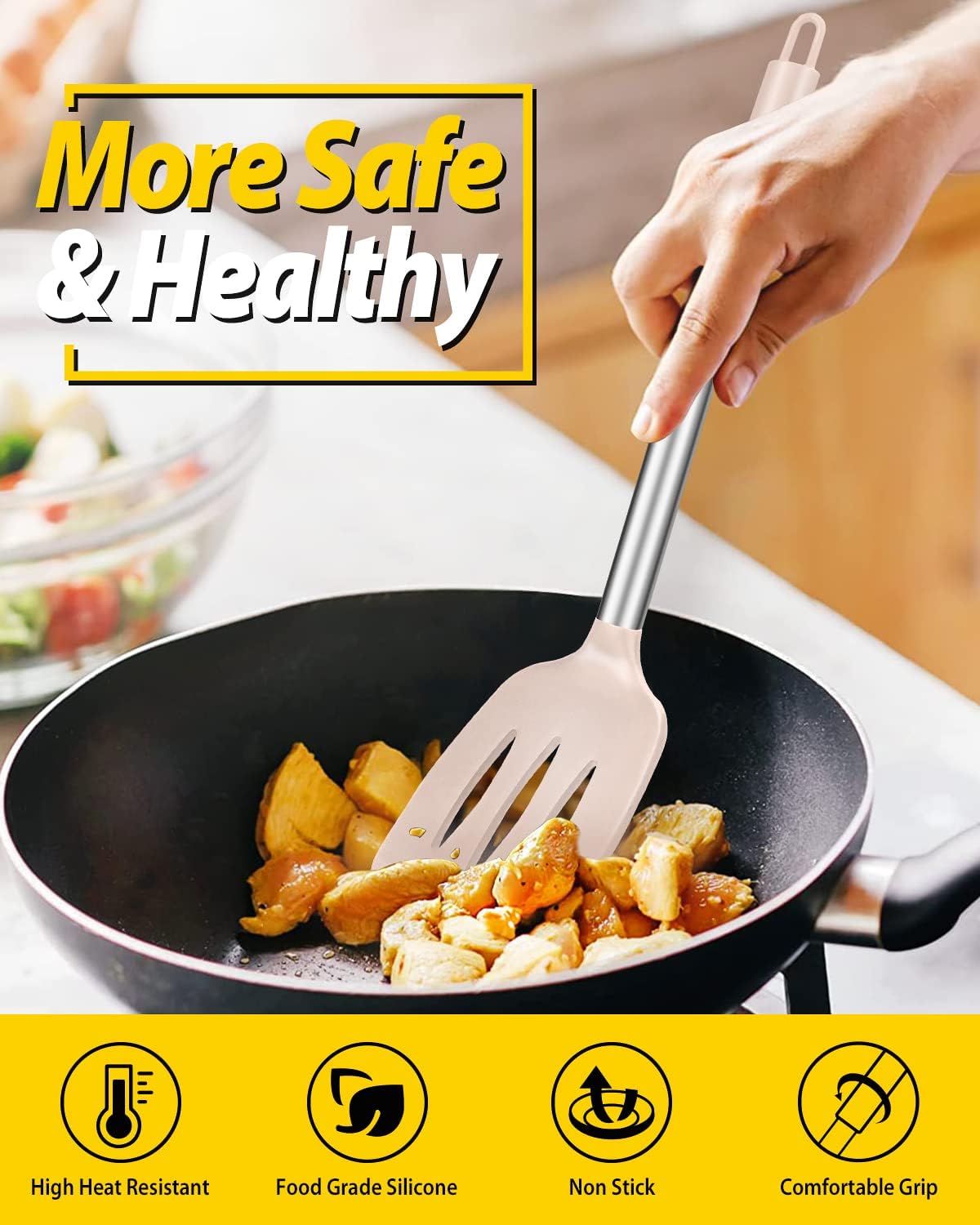 Silicone Solid Turner Non Stick Slotted Kitchen