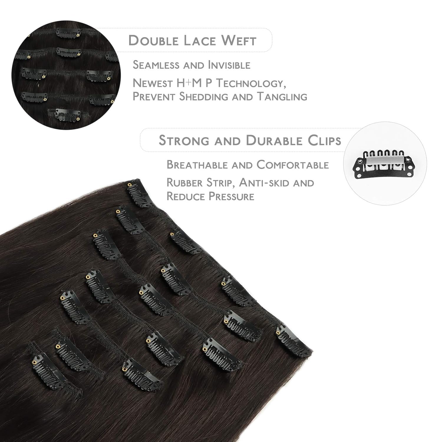 WENNALIFE Clip in Hair Extensions Real Human Hair