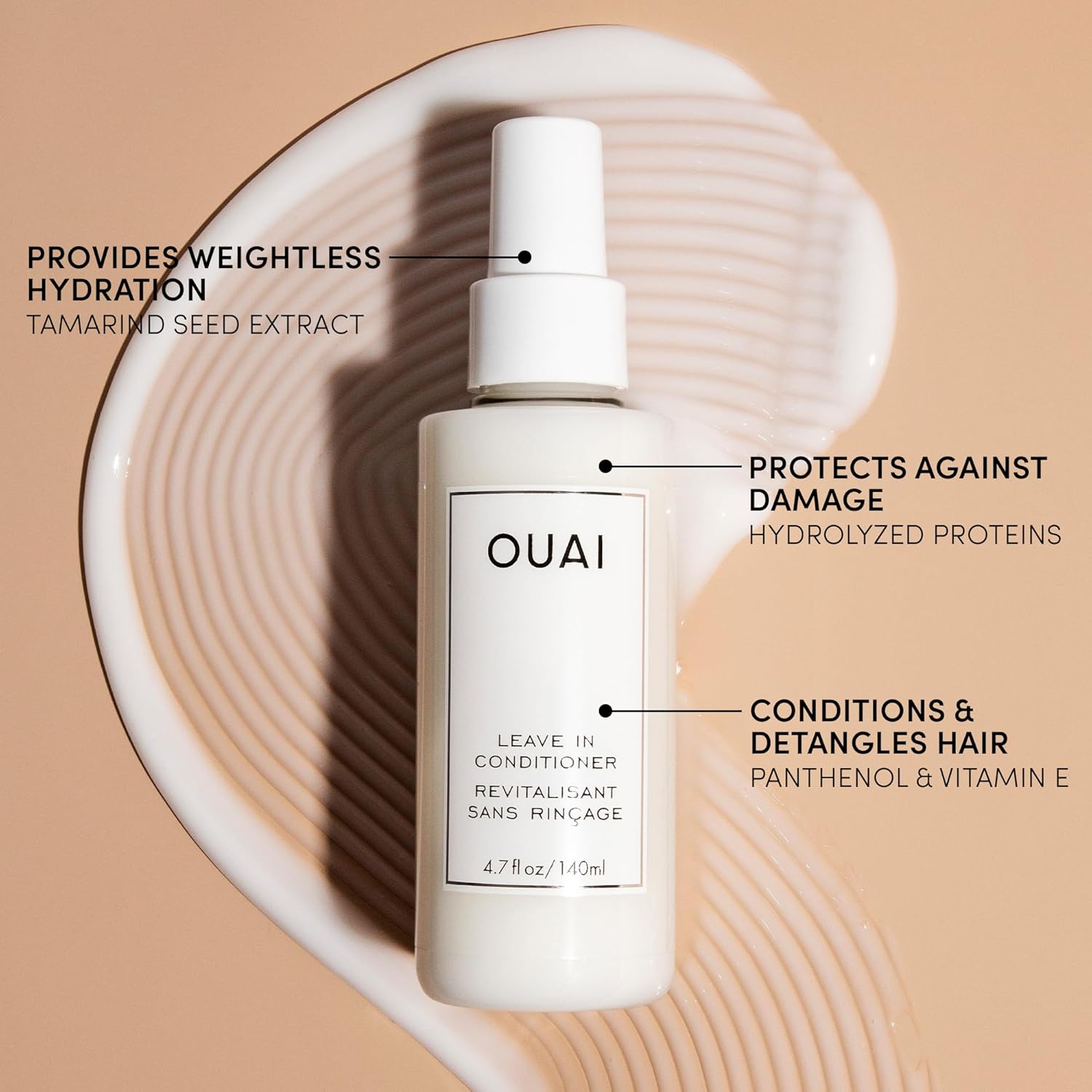 OUAI Leave In Conditioner & Heat Protectant Spray - Prime Hair for Style, Smooth Flyaways, Add Shine and Use as Detangling Spray - No Parabens, Sulfates or Phthalates (4.7 oz)