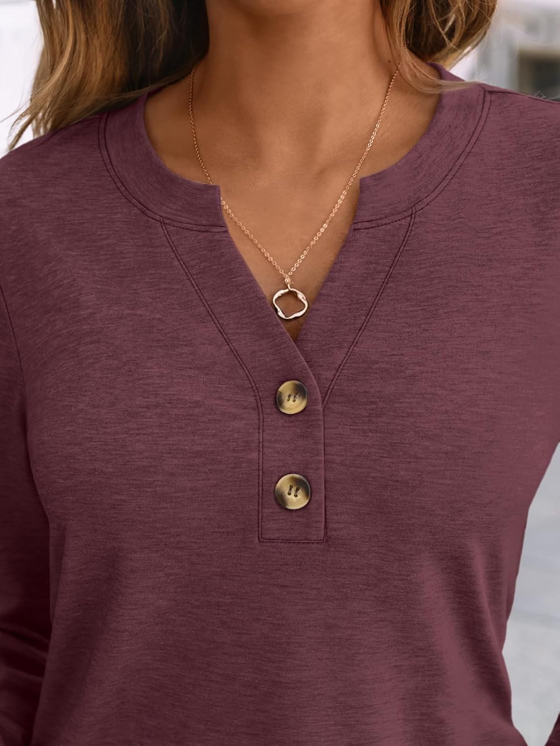 AUTOMET Women’s Long Sleeve Henley Tops Fall