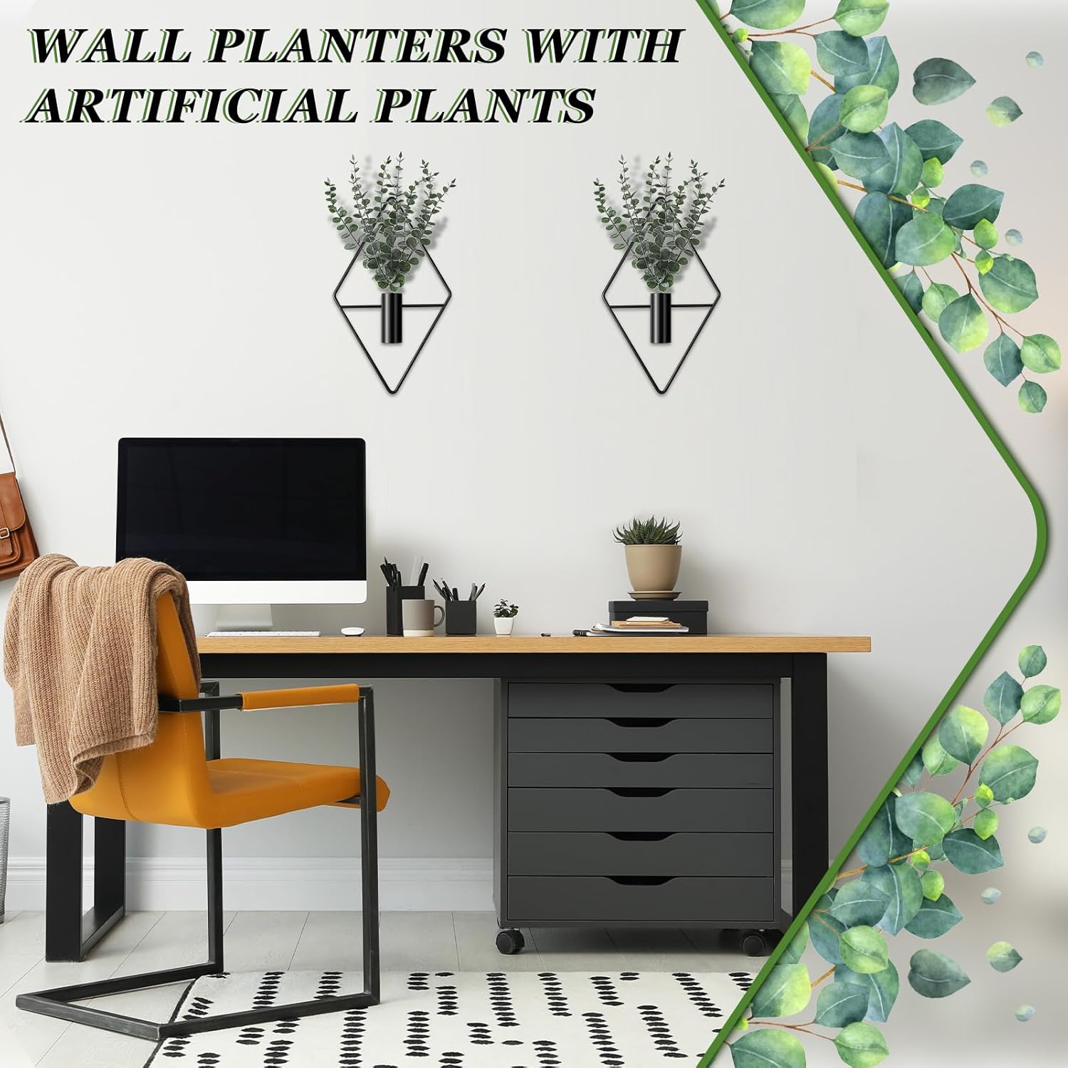 Jexine Hanging Planters with Artificial Eucalyptus