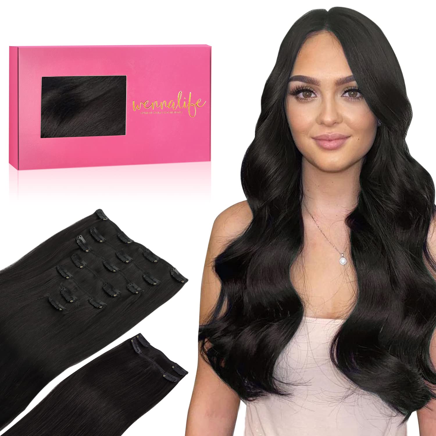 WENNALIFE Clip in Hair Extensions Real Human Hair