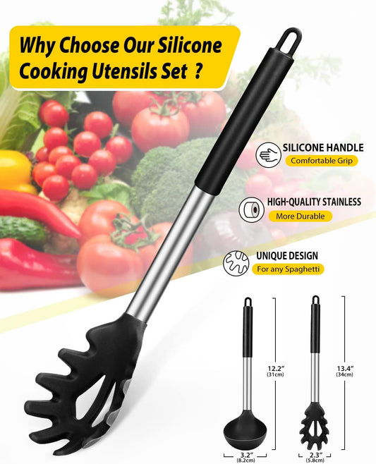 Silicone Pasta Fork and Ladle Spoon Set