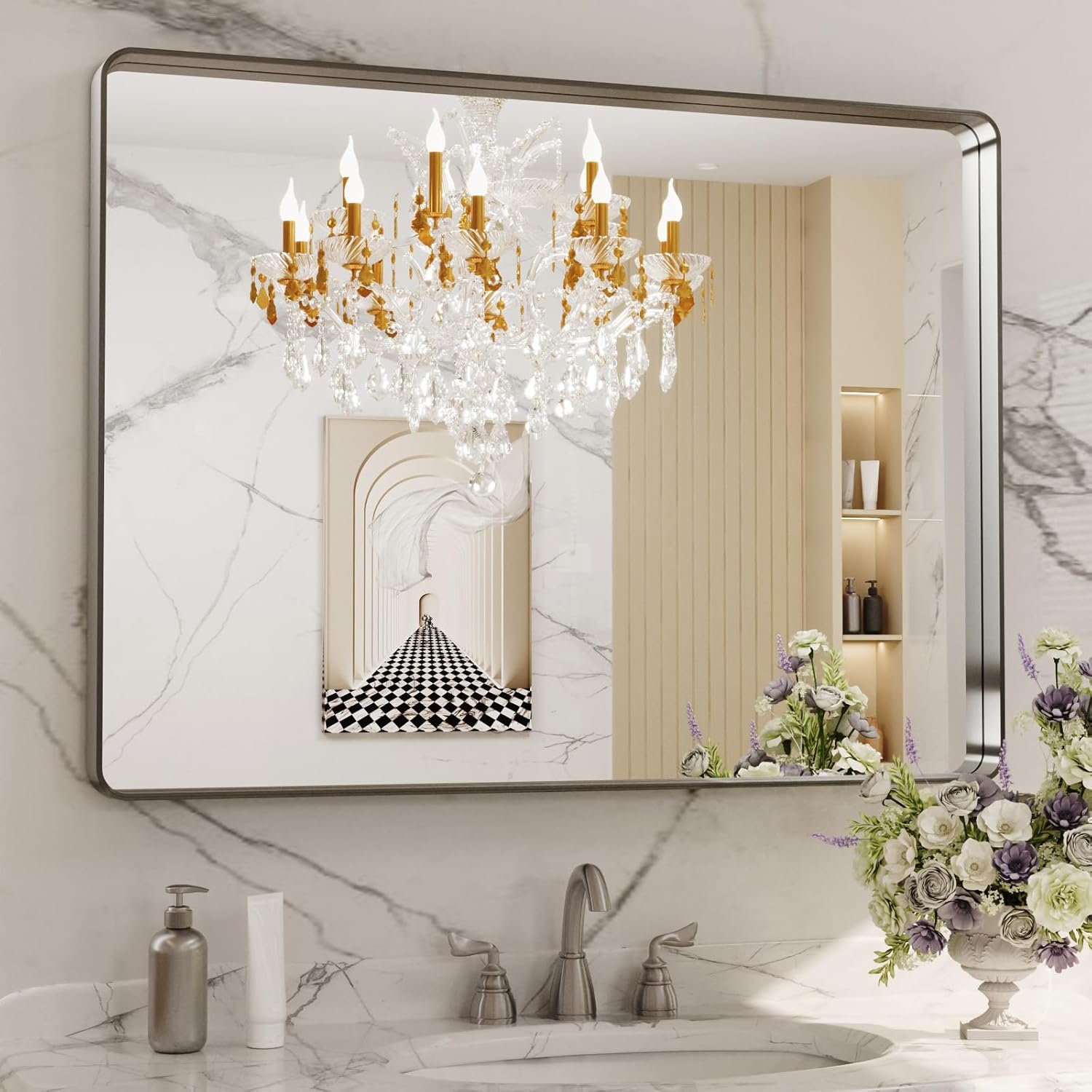 LOAAO Black Metal Framed Bathroom Mirror for Wall