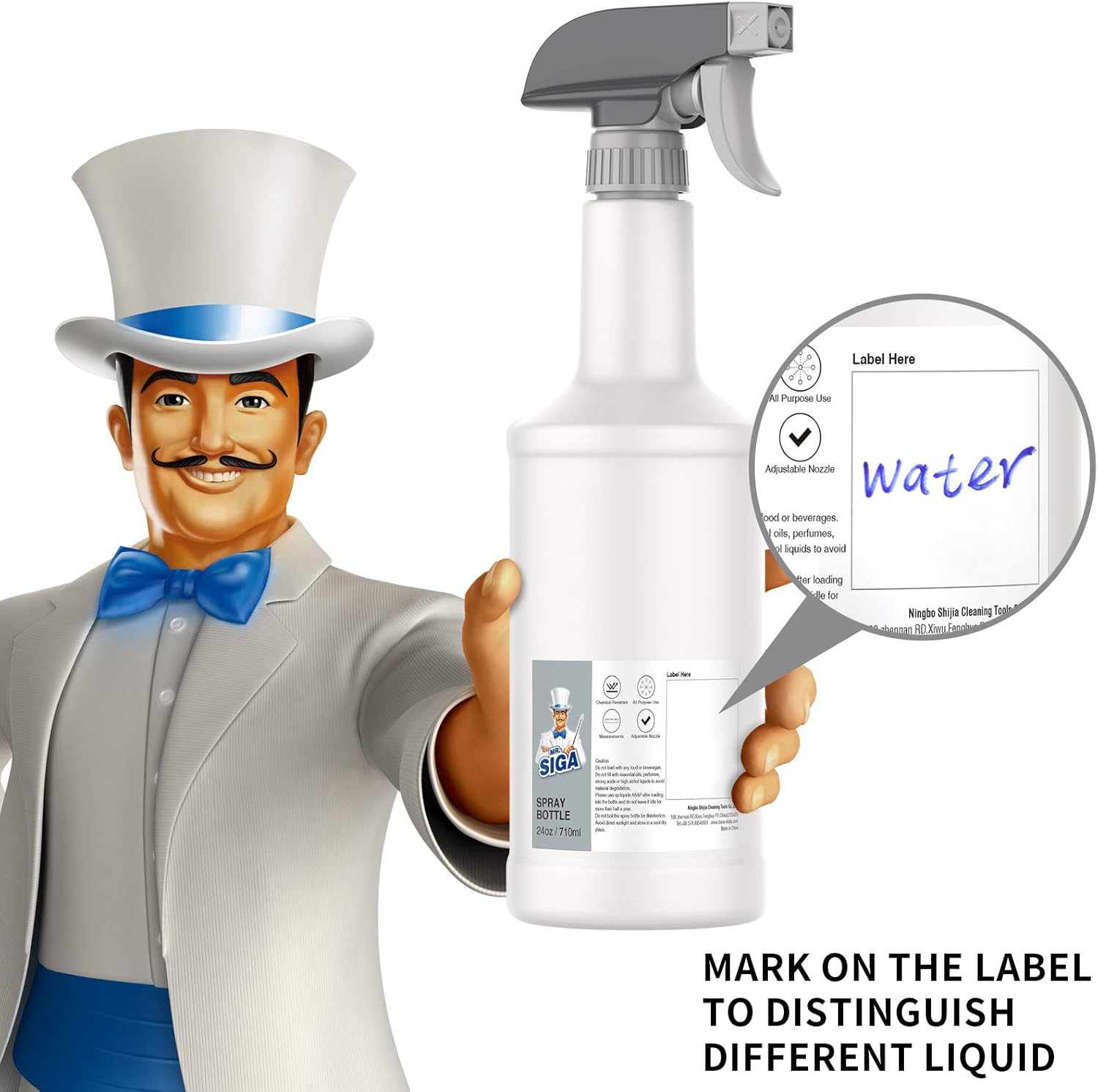 MR.SIGA 24 oz Empty Plastic Spray Bottles for Cleaning Solutions