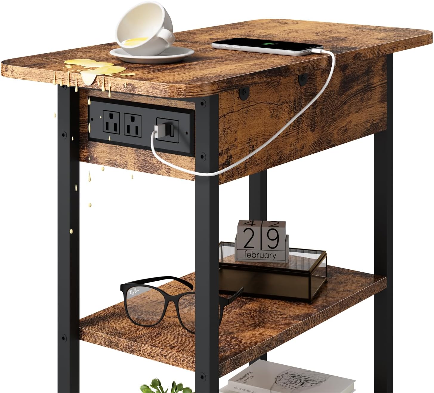 LIDYUK End Table with Charging Station