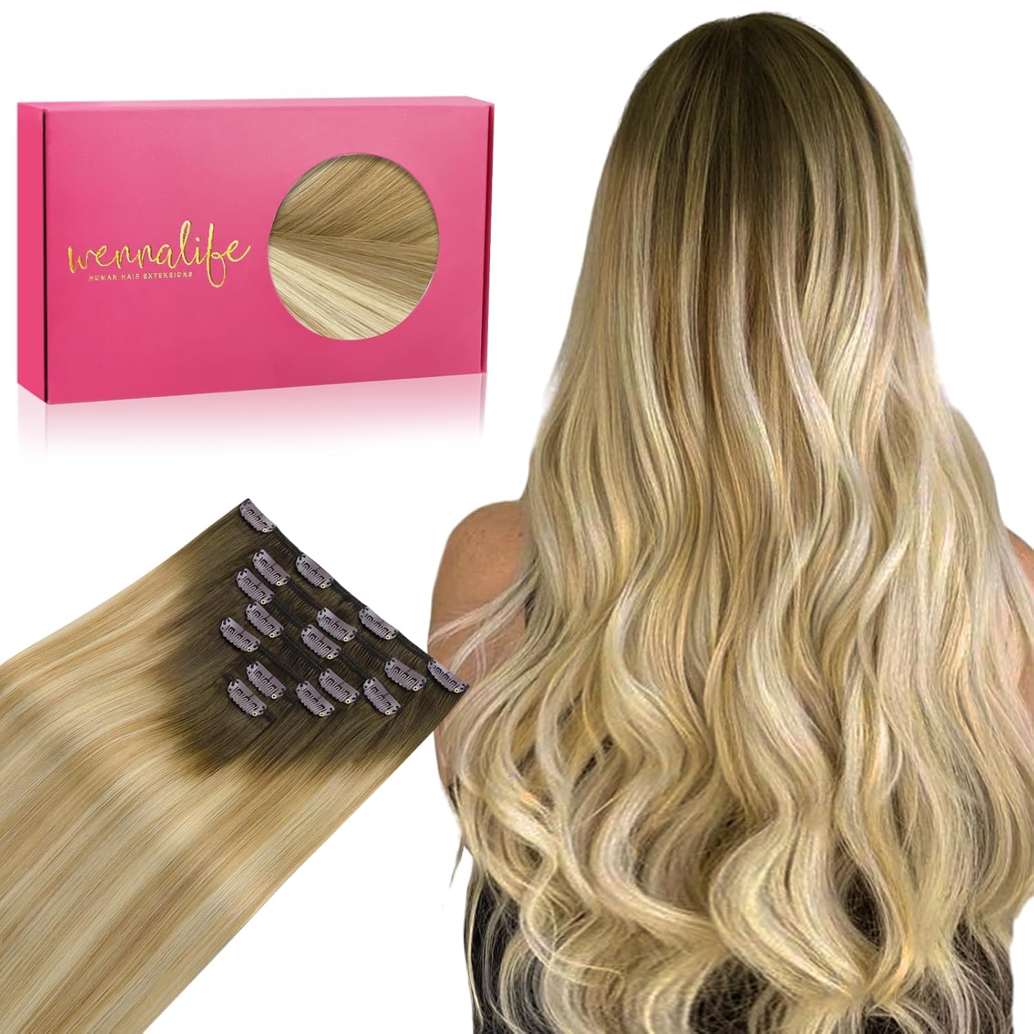 WENNALIFE Clip in Hair Extensions Real Human Hair