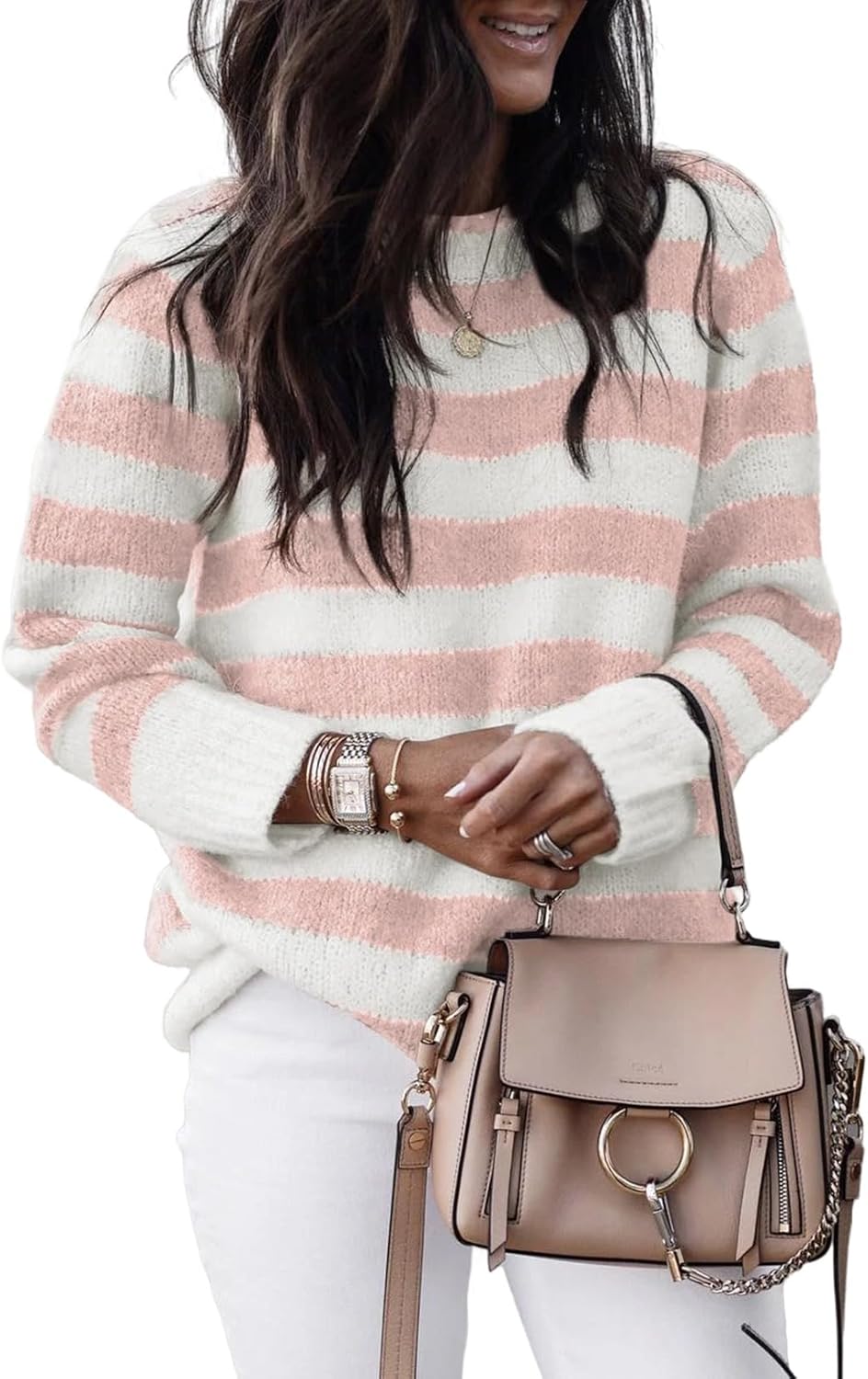 Dokotoo Sweaters for Women Crewneck Striped Cute