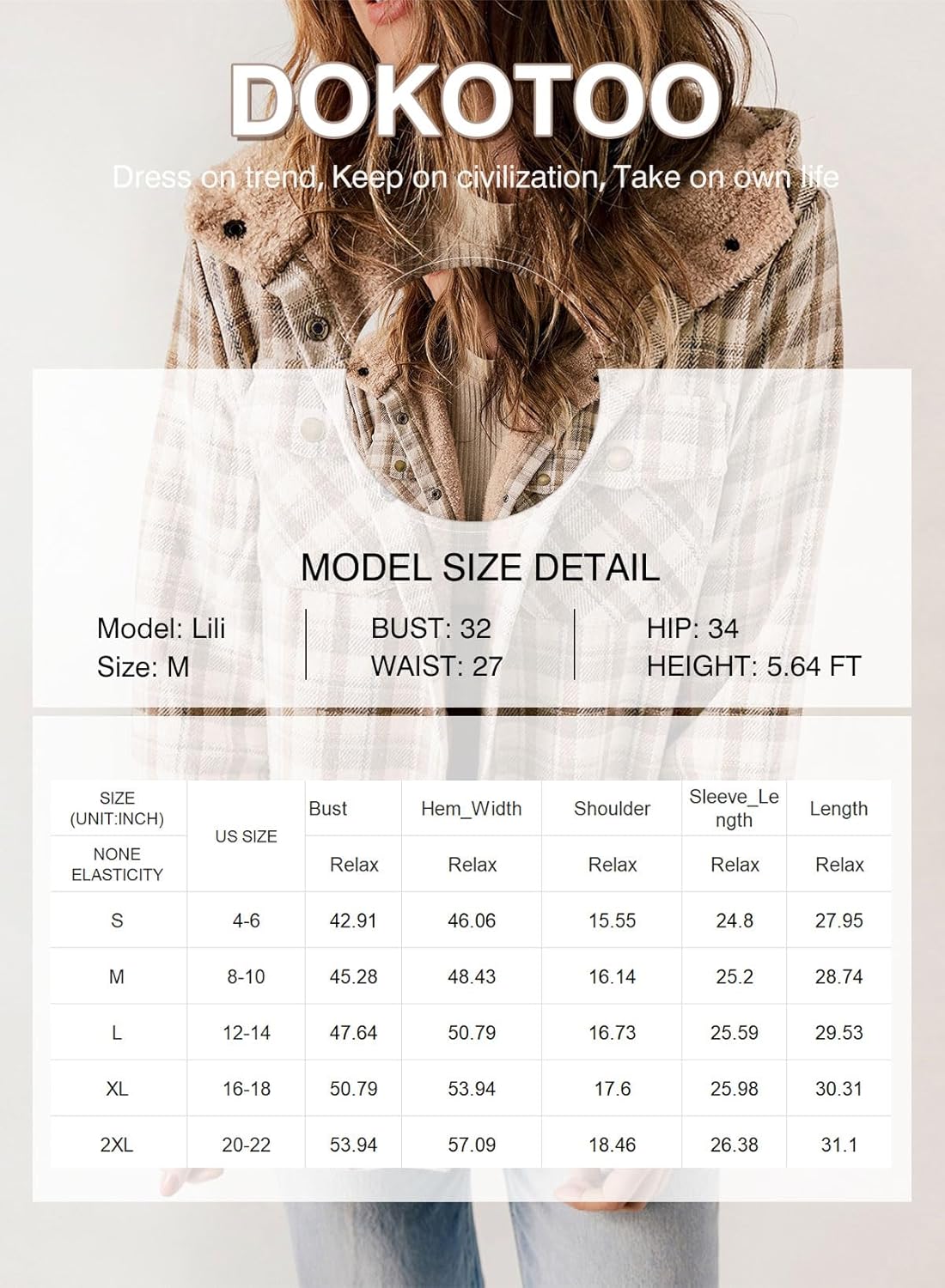 Dokotoo Womens Plaid Shacket Jacket Warm Coat