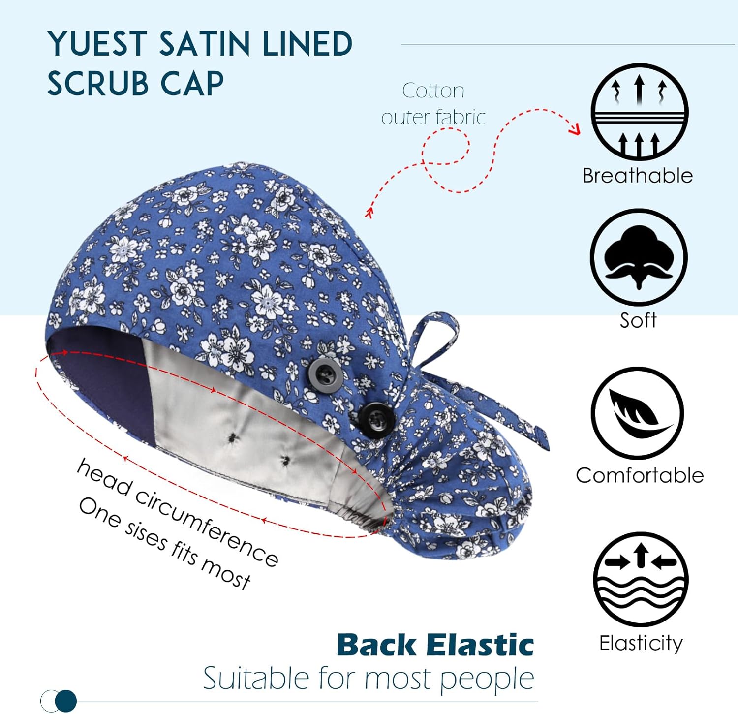 Scrub Caps Women Satin Lined Ponytail Surgical Caps