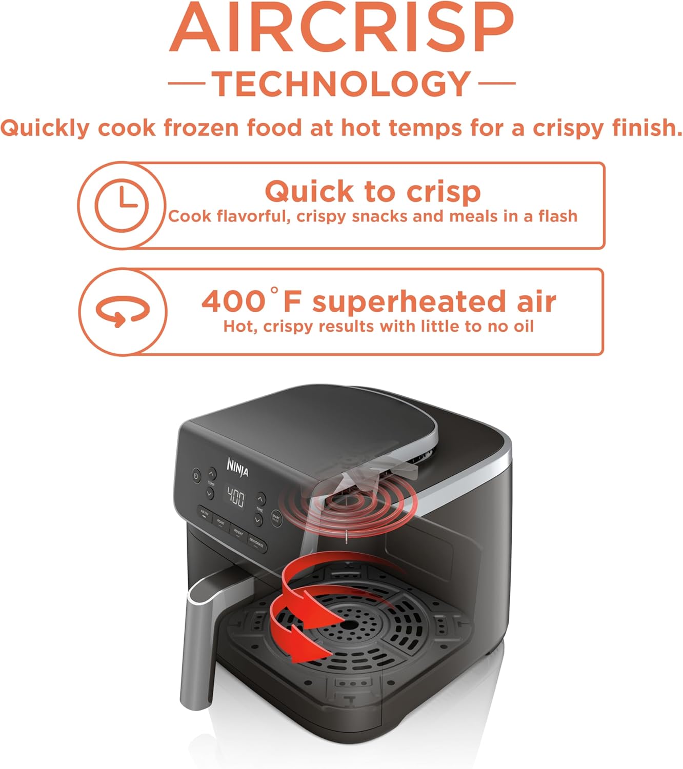 Ninja | Air Fryer | 4-in-1 Pro Air Fry, Roast, Reheat, Dehydrate | 5QT Capacity fits up to 4lbs of French Fries | 400F Max Temp | Nonstick Basket & Crisper Plate | 120V | Grey | AF141