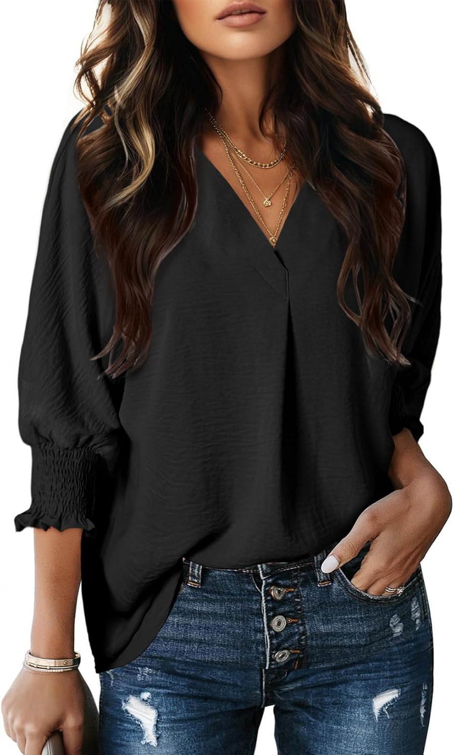 Dokotoo Women Blouses Dressy Casual V Neck