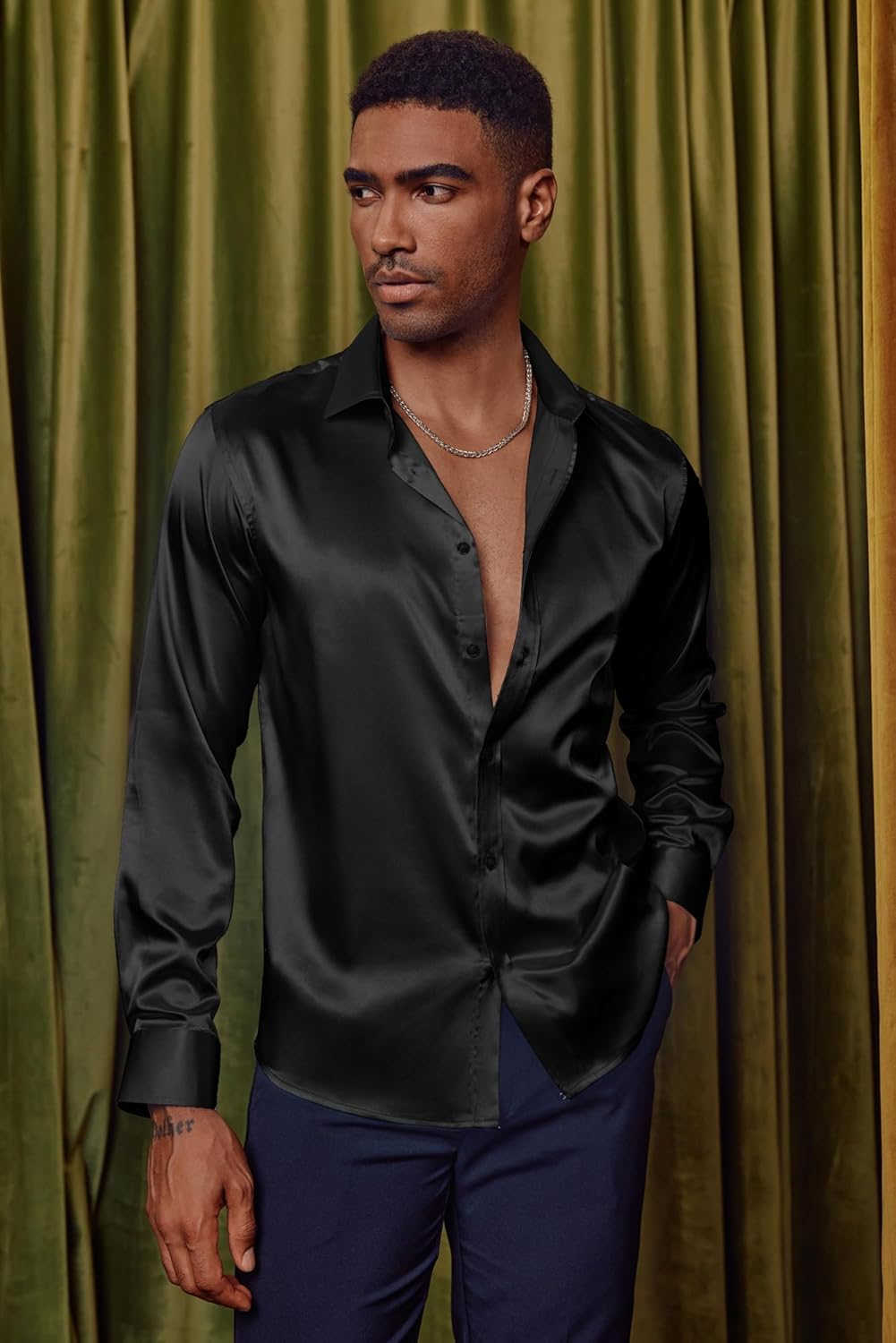 PJ PAUL JONES Men's Shiny Satin Dress Shirts