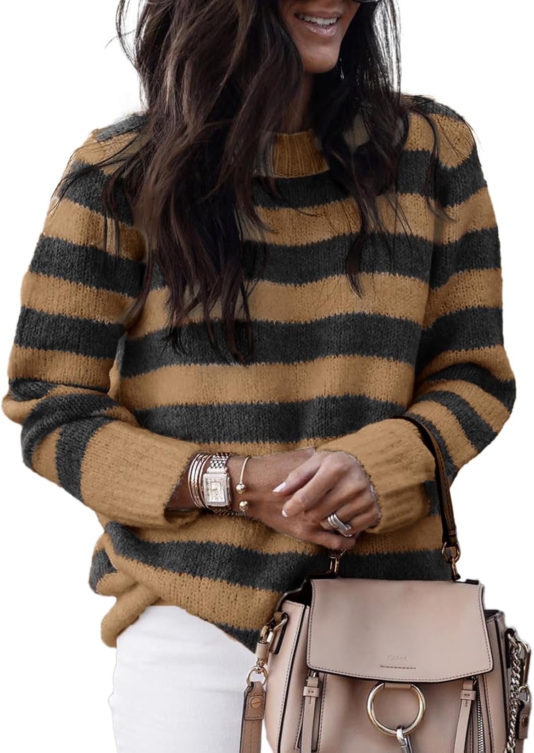 Dokotoo Sweaters for Women Crewneck Striped Cute