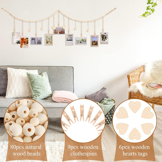 Hanging Photo Display with Clips 9 Wood Clips