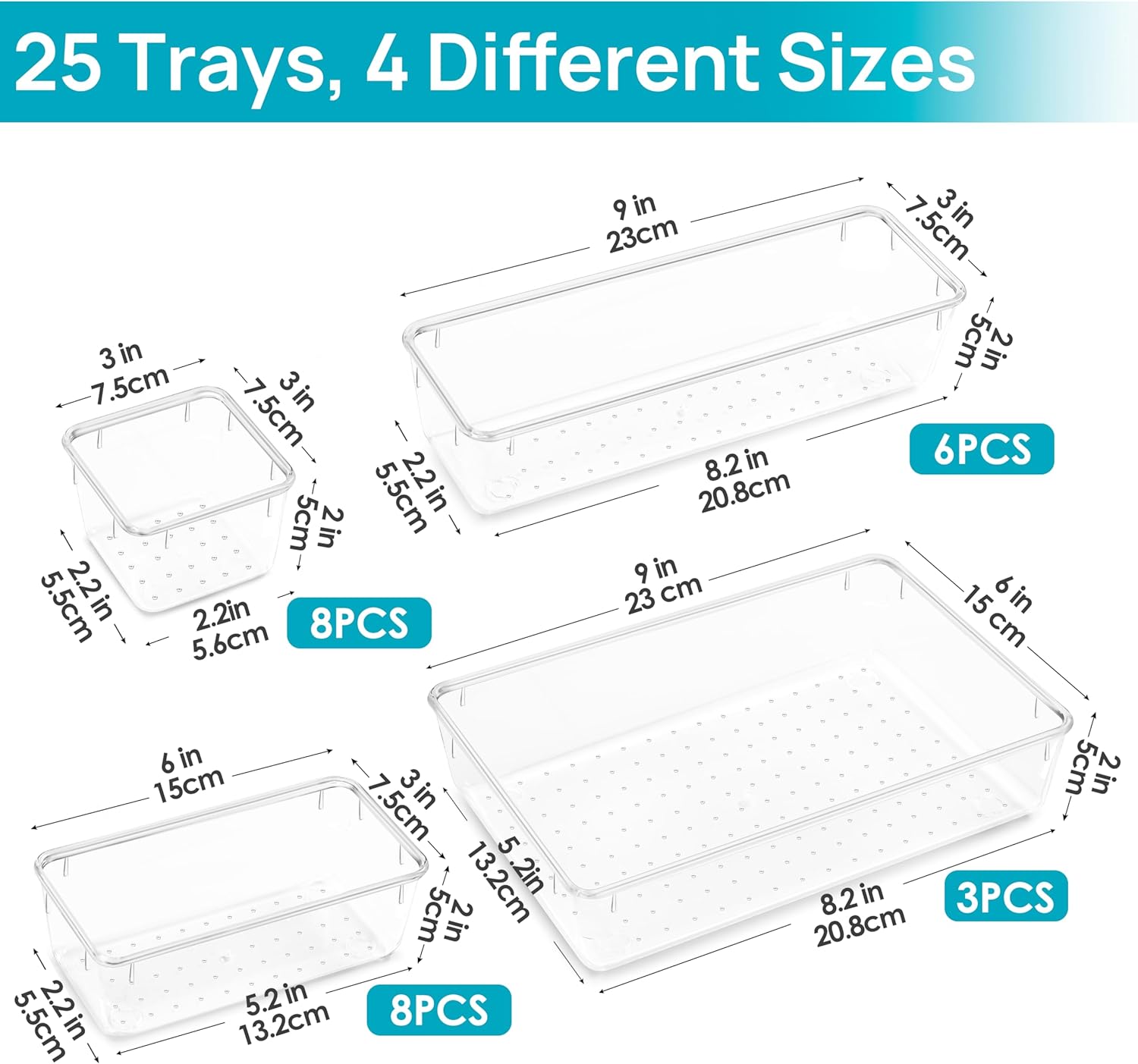 Vtopmart 25PCS Clear Drawer Organizer Set