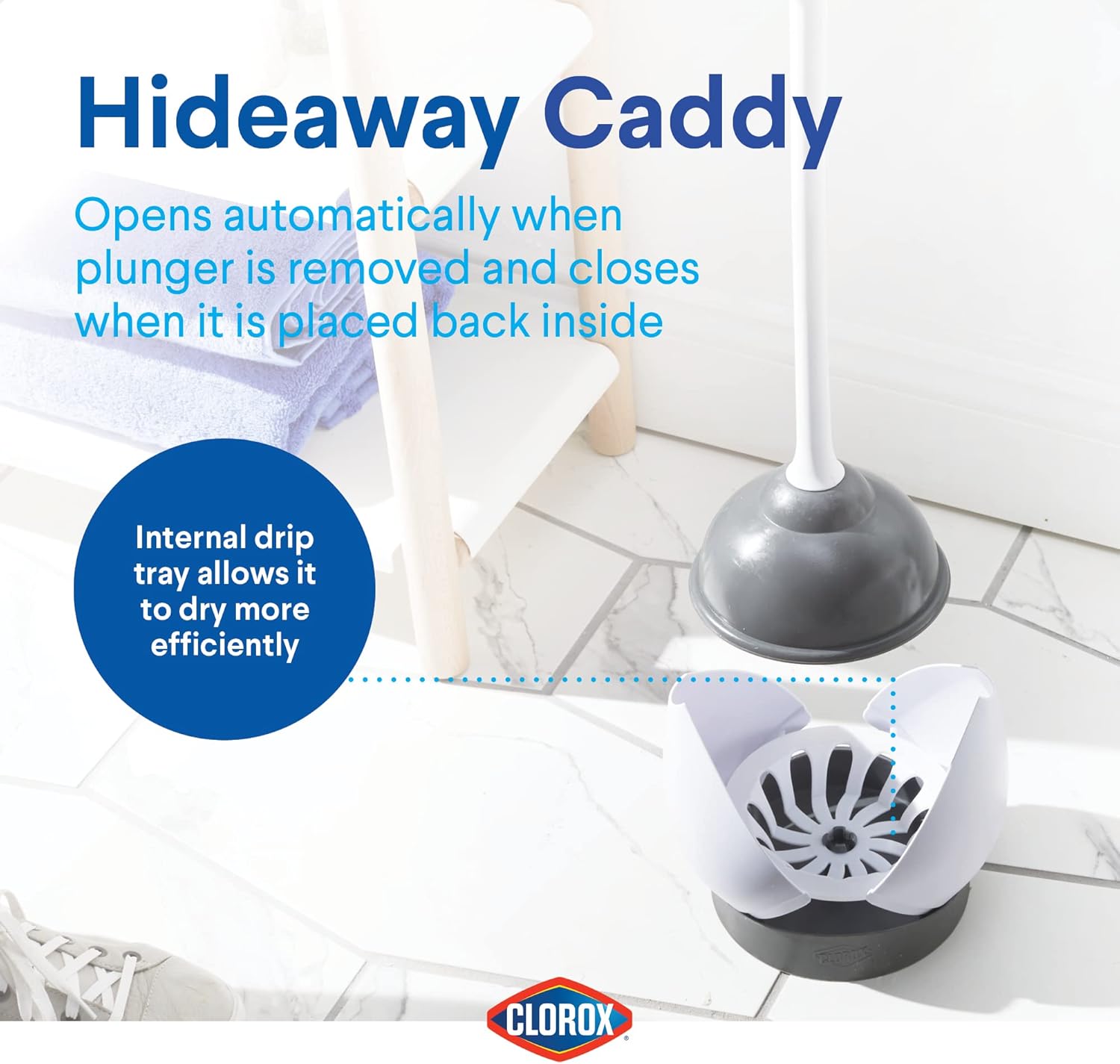 Clorox Toilet Plunger with Hideaway Holder Caddy