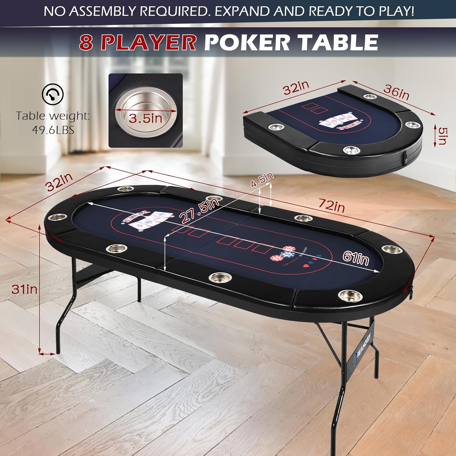 Poker Table Foldable, 8/10 Player Folding Poker Tables