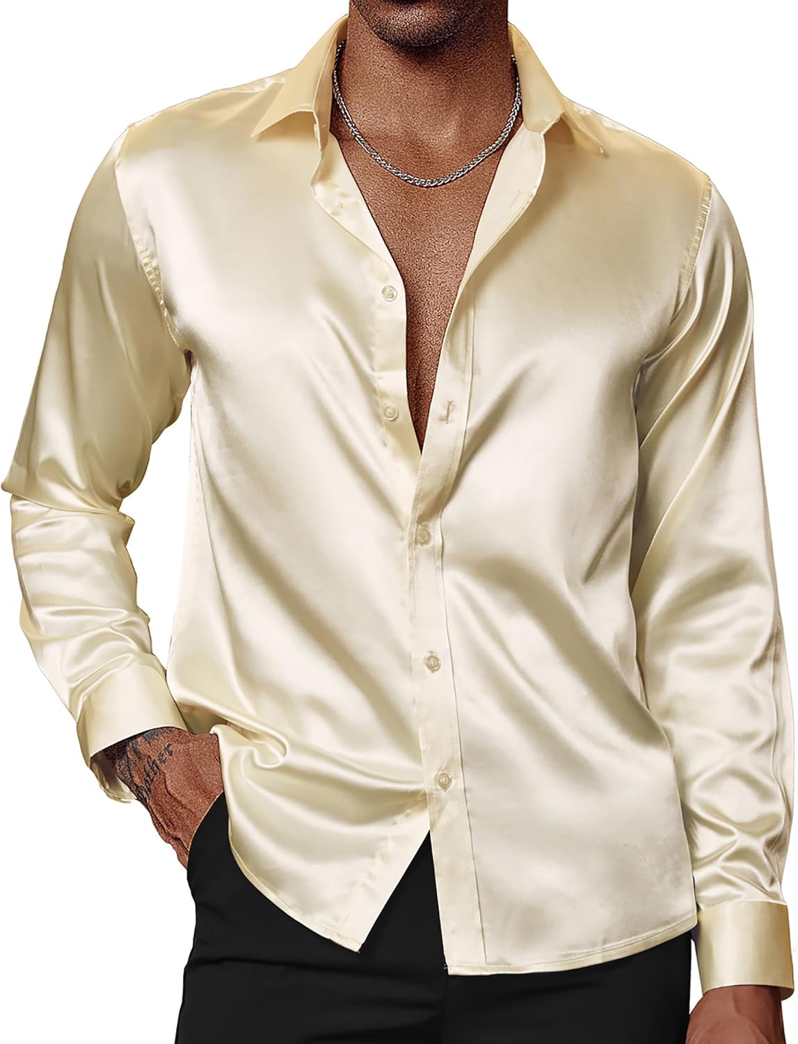 PJ PAUL JONES Men's Shiny Satin Dress Shirts