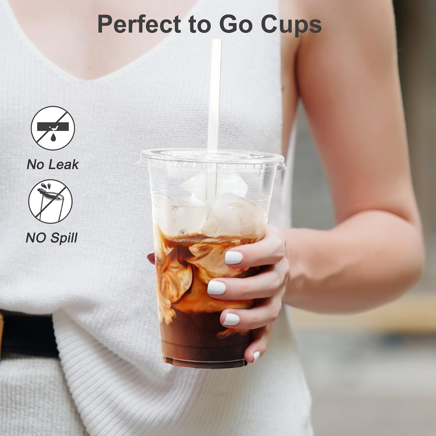 24 oz Clear Plastic Cups with Lids and Straws