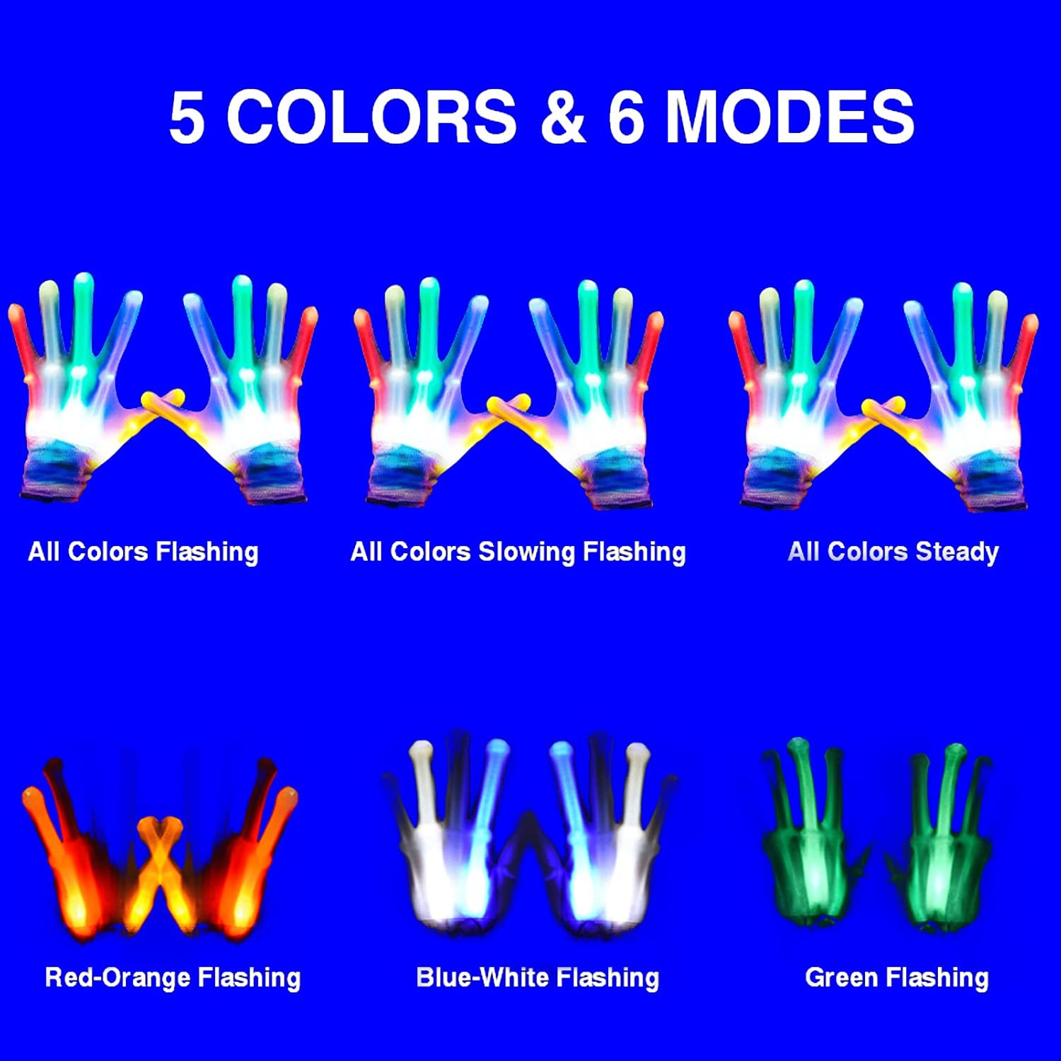 LED Finger Gloves - Light Up Gloves with 5 Color/6 Mode