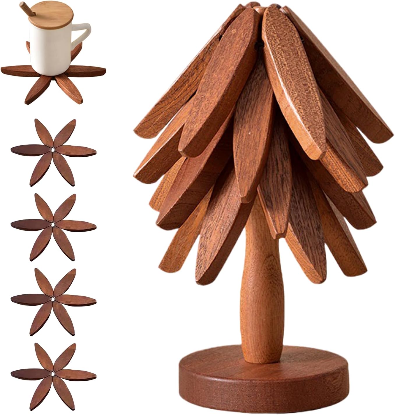 Wooden Trivets for Hot Dishes Tree Shape Trivet Set