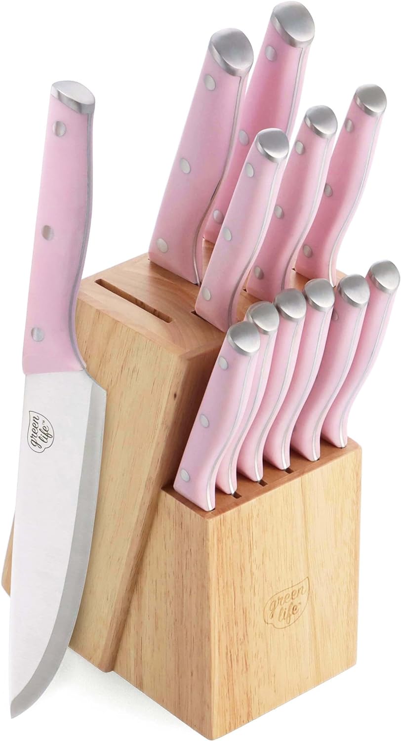 GreenLife Wood Knife Block with Steak Knives