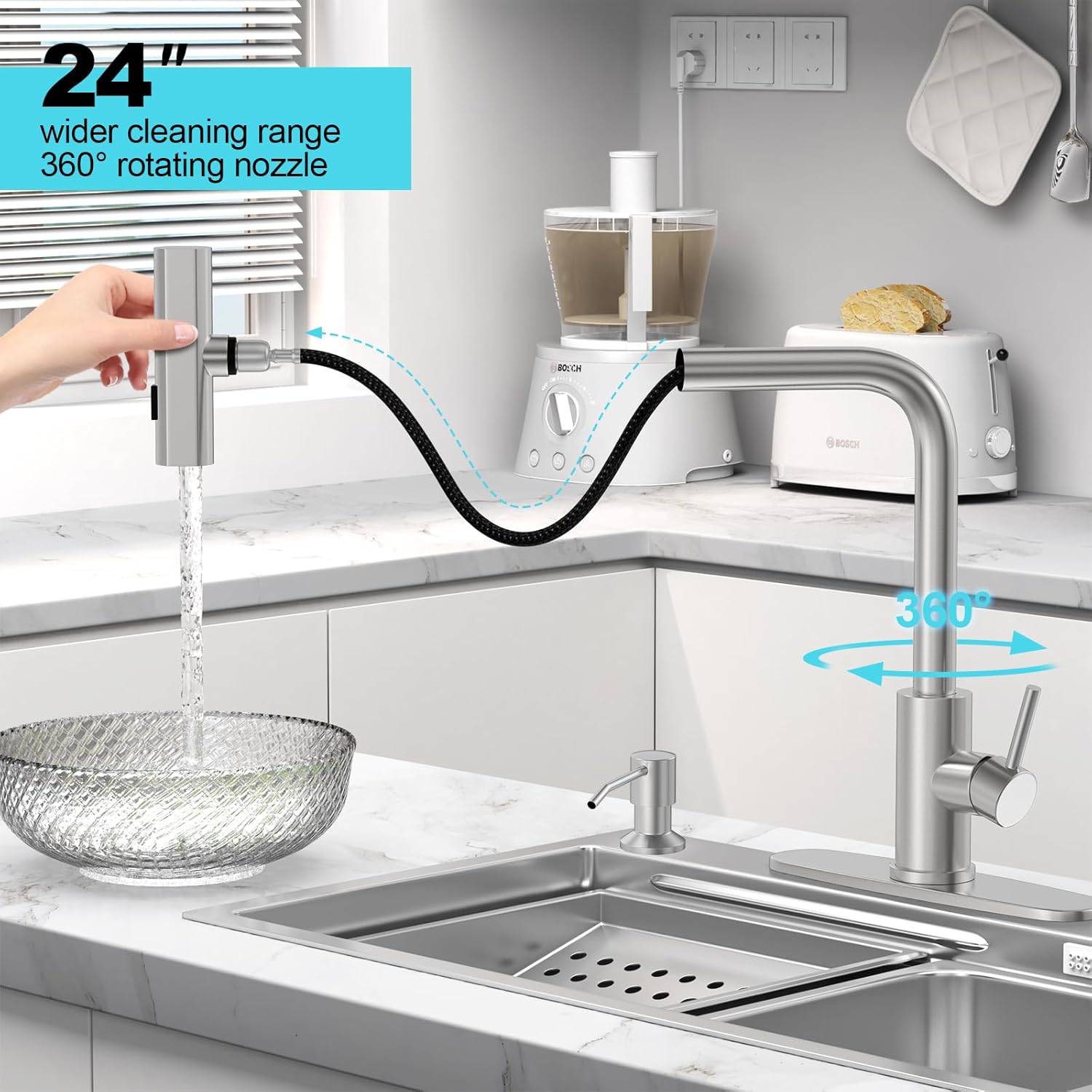 Brushed Nickel Kitchen Faucets with Pull Down Sprayer
