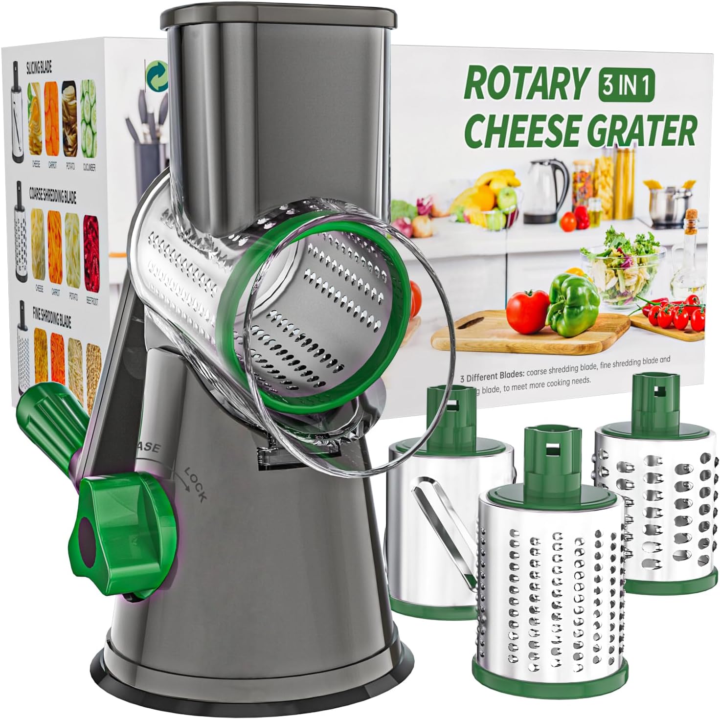 Cambom Rotary Cheese Grater Hand Crank Cheese Shredder for Fresh Cheese