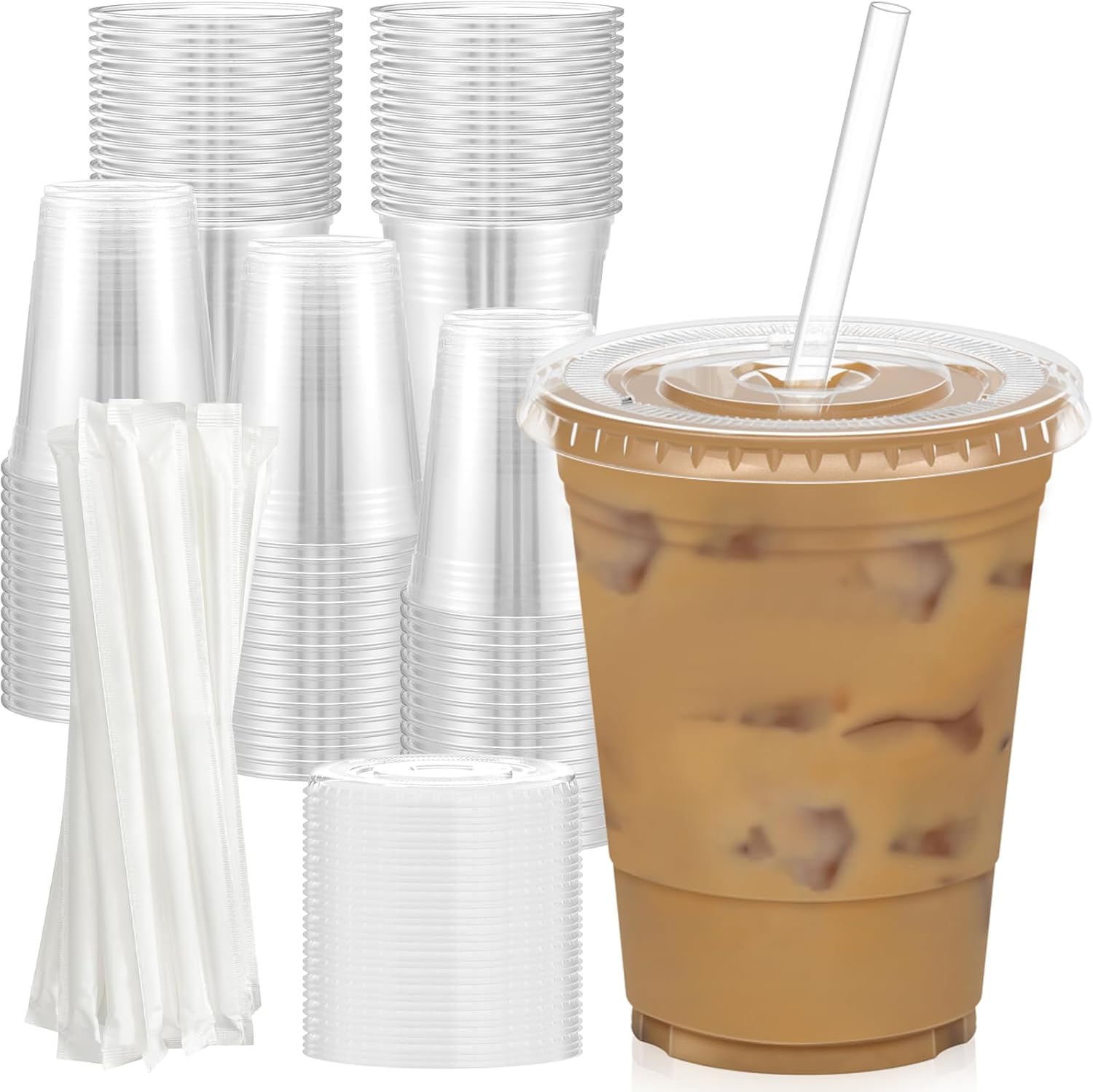 24 oz Clear Plastic Cups with Lids and Straws