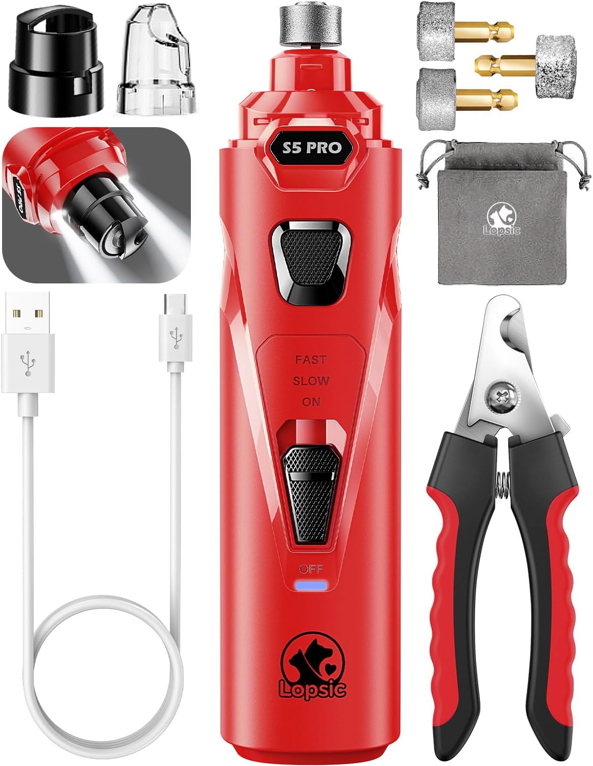 Dog Nail Grinder with LED Lights Trimmer