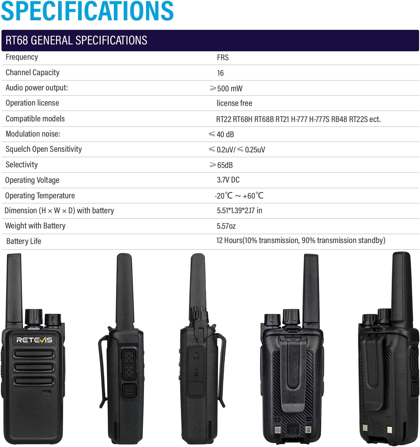 Retevis RT68 Walkie Talkies 6-Pack