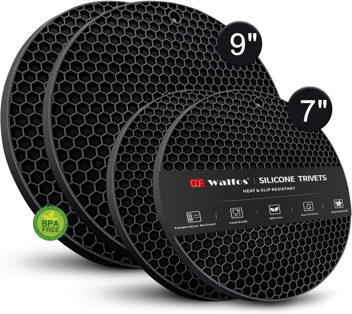 Walfos Silicone Trivet Mats - 4 Heat Resistant Pot Holders