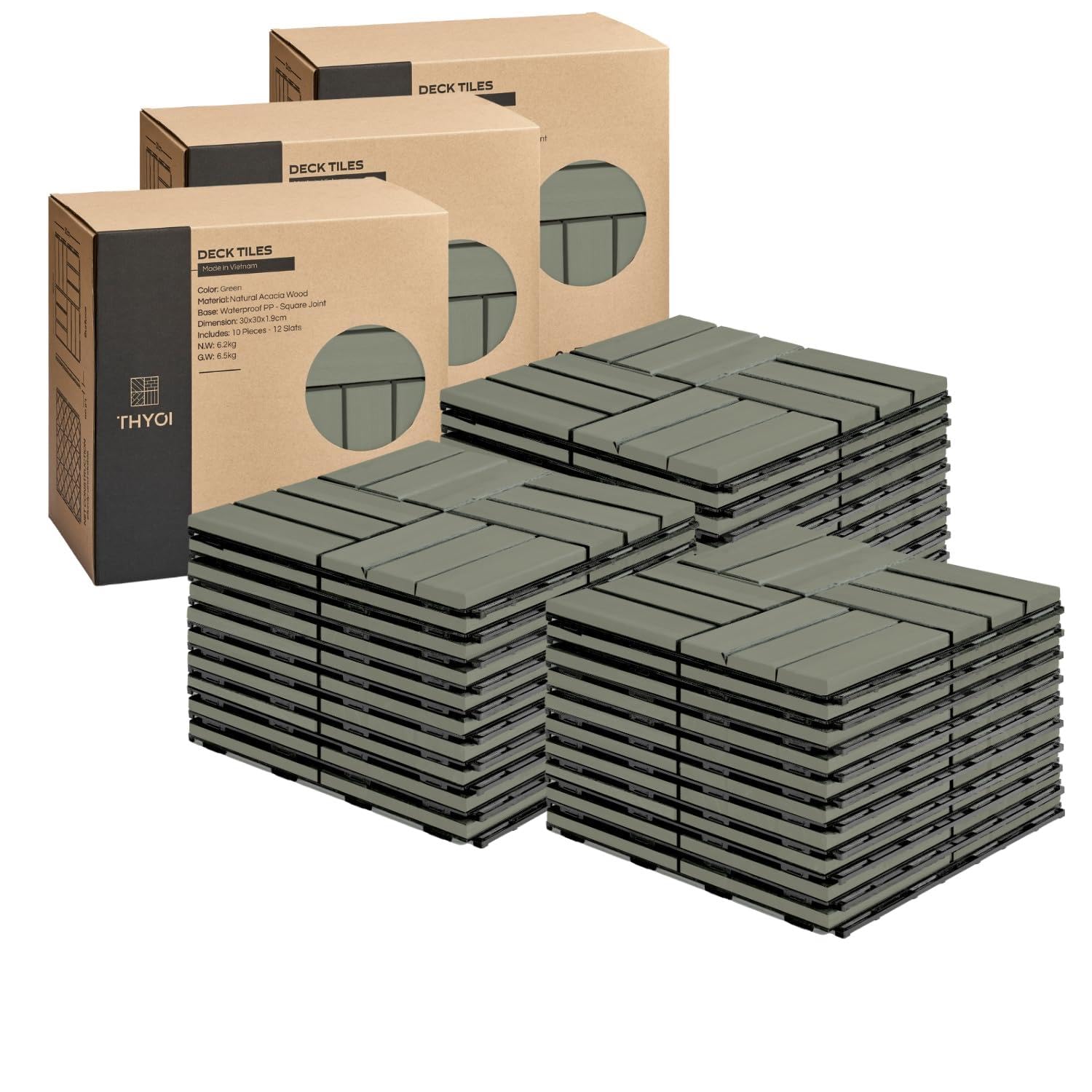 Deck Tiles Patio Flooring - Outdoor Waterproof Acacia Wood Tiles