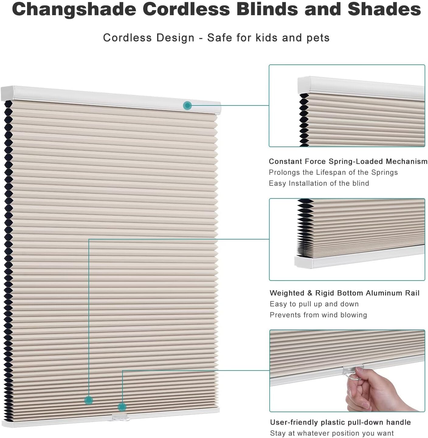 Changshade Cordless Cellular Shades for Windows