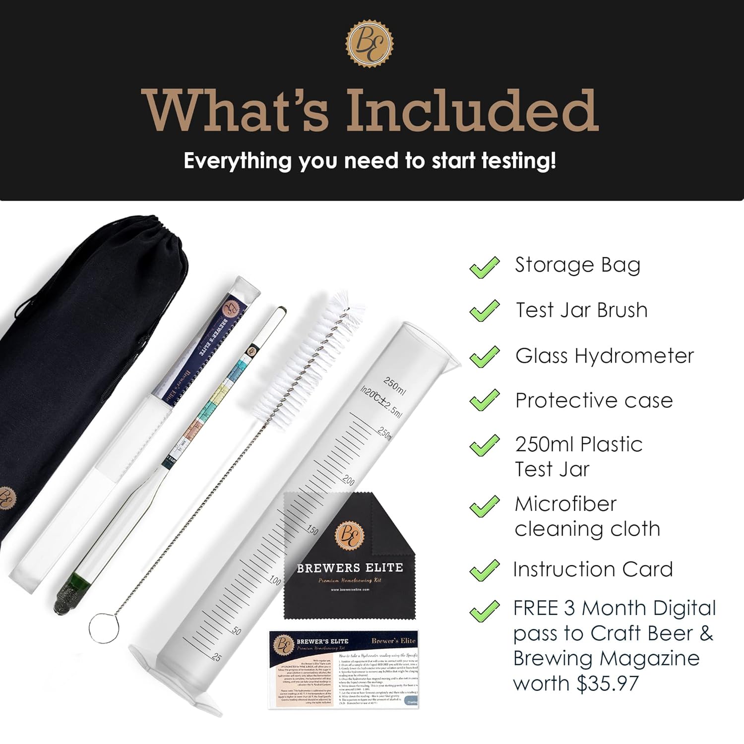 Brewer's Elite Hydrometer & Plastic Test Jar for Home