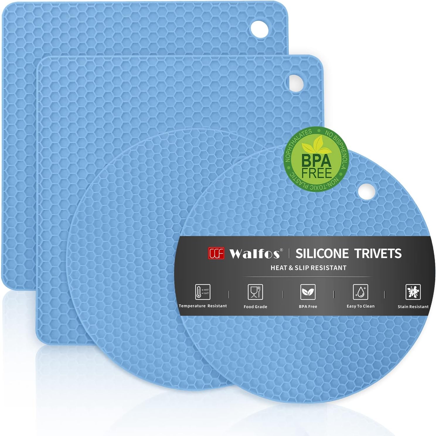 Walfos Silicone Trivet Mats - 4 Heat Resistant Pot Holders