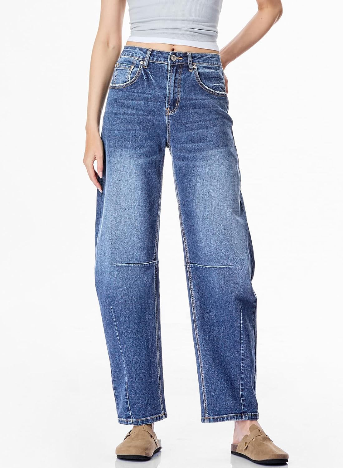 Sidefeel Women's Barrel Jeans Wide Leg Denim Pants