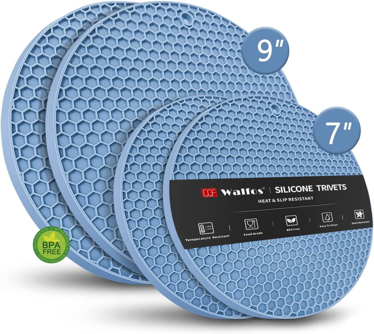 Walfos Silicone Trivet Mats - 4 Heat Resistant Pot Holders