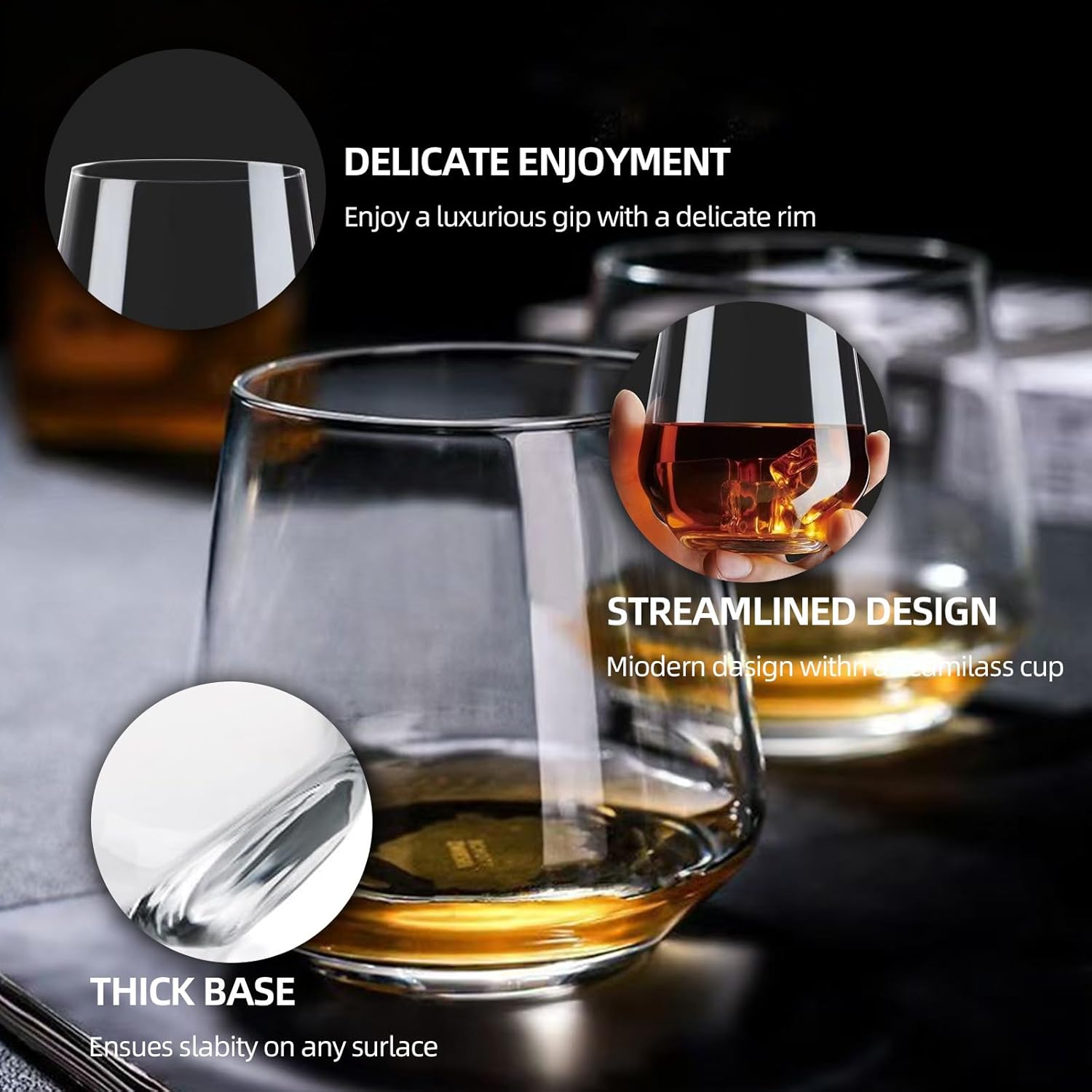 Stemless Wine Glasses Set of 4 for Daily Use