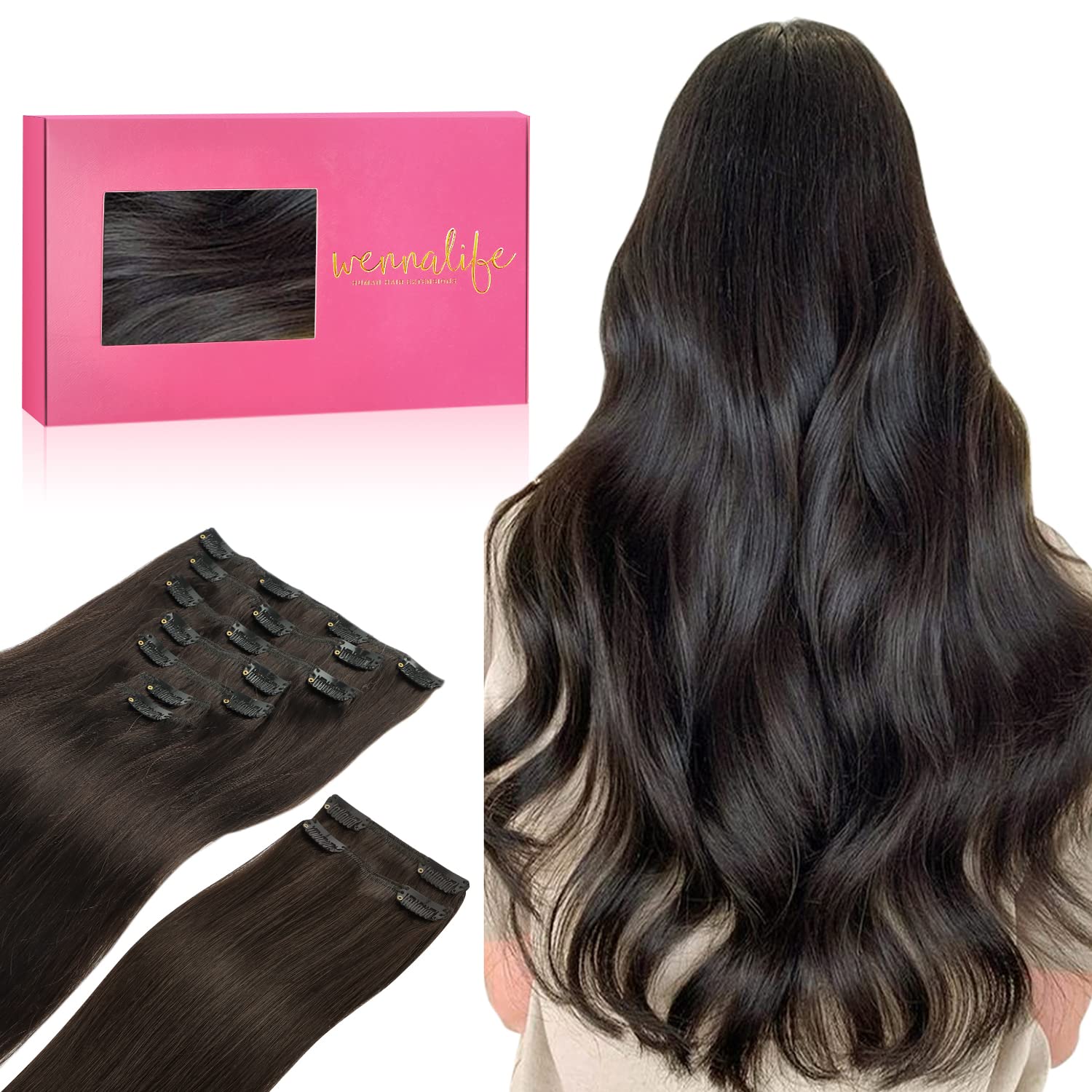 WENNALIFE Clip in Hair Extensions Real Human Hair